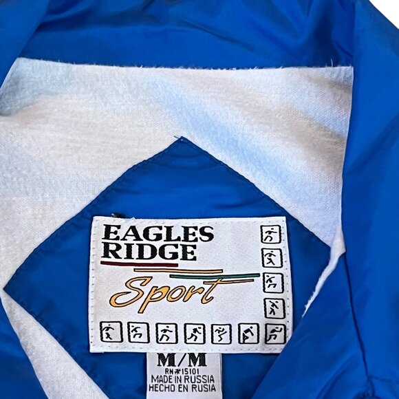 Vintage Eagles Ridge Sport Windbreaker Jacket Size M Blue Button Snap Russia - Picture 3 of 4